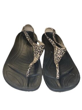 Crocs Serena Sexi Flip Flop Thong Strappy Sandals Size 10 Cheetah Leopard Print